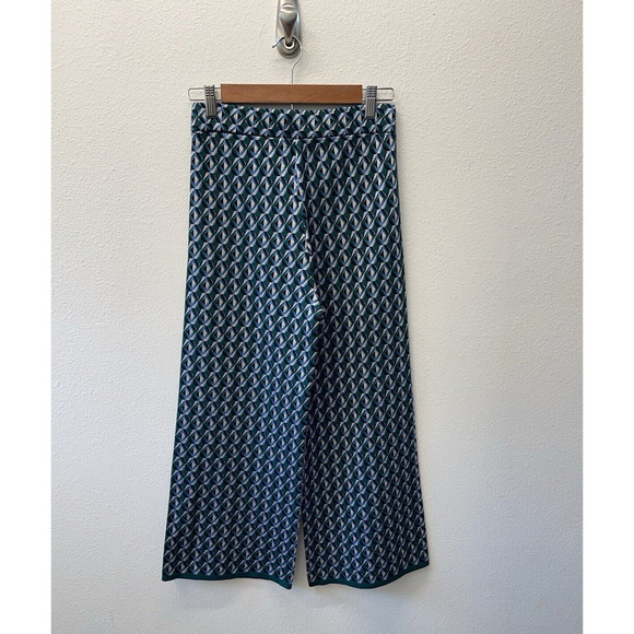 Zara Pants Womens Size S Blue Green Textured Knit Print Pull On Retro Artsy - Picture 3 of 6